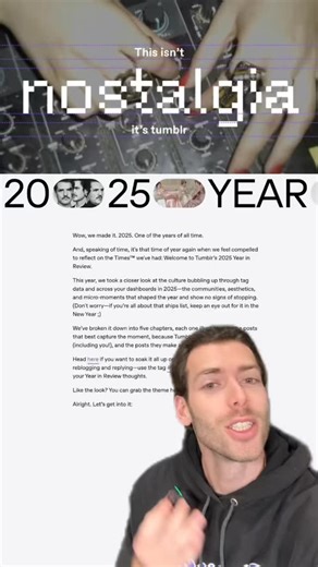 let’s look back at it (2025)! our Year in Review blog is live, so here’s a video breakdown of the biggest memes, moodboards, and moments (often by way of destiel). relive it all at the link in our bio. ⏮️💗 #tumblr #popculture #2025 | Tumblr