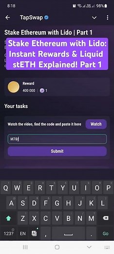 Stake Ethereum with Lido: Instant Rewards & Liquid stETH Explained! Part 1 | Tapswap Video Code