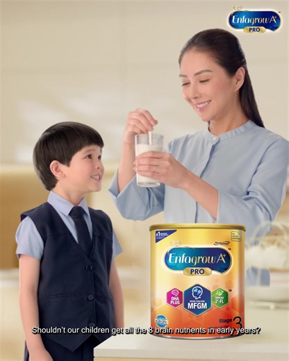 Want to give your child the best A Nutrition to support his/her brain development in the early years? Choose Enfagrow A Pro — the only brand with 8 brain nutrients for Higher Intelligence*. **Compared to key growing up milk brands in the market as of Nov 2025. Enfagrow A Pro contains 8 types of brain-building nutrients from DHA and MFGM. Research shows MFGM contain 7 types of brain lipids from milk which are sphingomyelin, ganglioside, 4 types of phospholipids & sterol. Reference: Roumbout et al