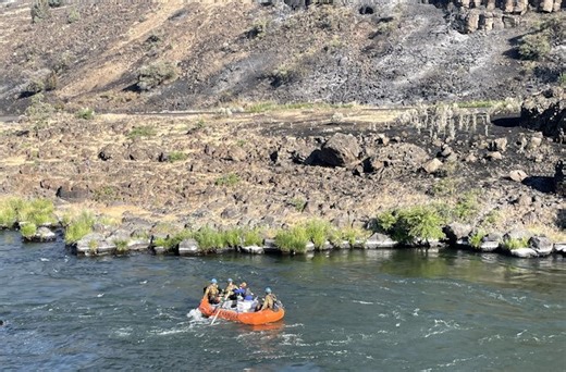 Fire on Deschutes River SW of Maupin tops 1,000 acres, 50% contained; evacuation alert lowered, river, campgrounds reopen
