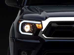 Raxiom Tacoma Axial Series Projector Headlights with LED Bar; Black Housing; Clear Lens TT21849 (12-15 Tacoma) - Free Shipping