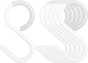 6-Pack Secure & Quiet Plastic S Hooks, Flexible Neck for Easy Twist & Lock, Completely Rust-Free, Holds up to 10 lbs, White, Large (3.5 inch)