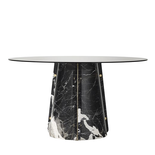 Elitra Black Grand Antique Marble and Smoked Glass Top Dining Table