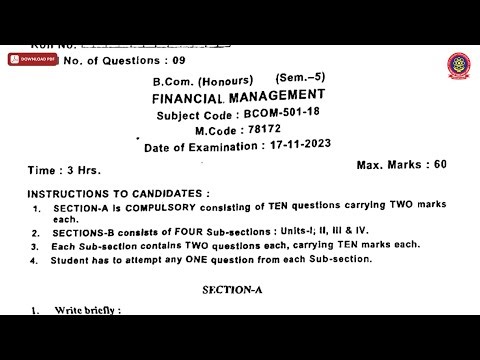 BCOM 5TH SEM FINANCIAL MANAGEMENT NOV 2023 | PTU