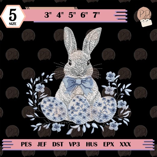 Easter Blue Bunny Embroidery Digital File, Spring Bunny Easter Embroidery Patterns, Instant Download Digital, 5 Sizes - Etsy