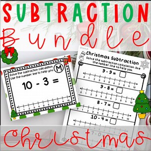 Christmas Math Practise Activities Learn to Subtract Worksheets Task Cards