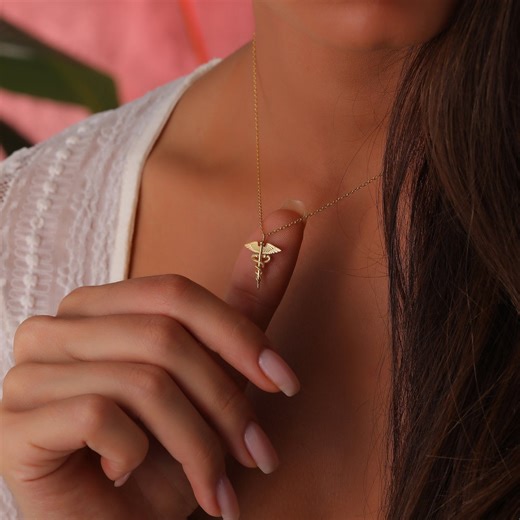 Gold Caduceus Medical Symbol Necklace: Nurse Doctor Gift - Etsy