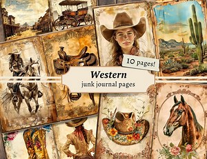 Western Junk Journal Pages, Digital Scrapbook Paper Kit, Cowboy Printable, Cowgirl Collage Sheet, Prairie Horse Download, Vintage Ephemera - Etsy