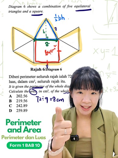 🇲🇾SPM Matematik｜Area & Perimeter |Equilateral triangle & Square #form4 #form2 #spm #form5 #matematik