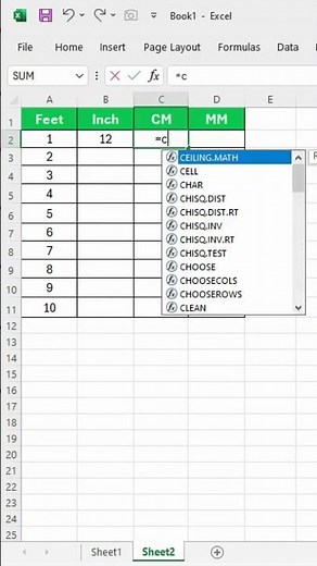 How to Convert Feet into Inches, CM & MM in Excel #shorts