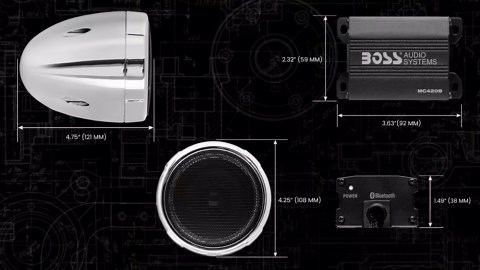 BOSS Audio Systems MC420B 3 Inch Motorcycle Speakers and Amplifier Sound System – Class D Amplifier, Weatherproof, Volume Control, ATV UTV Compatible