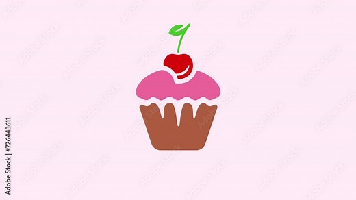 Delicious cupcake graphic animation. Sweet pastries with cherries motion design. 4K resolution