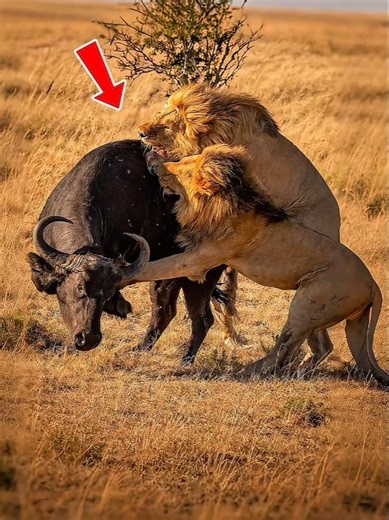 How _Does _A Buffalo 🦬 Escape_ from_ Lion 🦁 Attack _#shortsfeed #shorts
