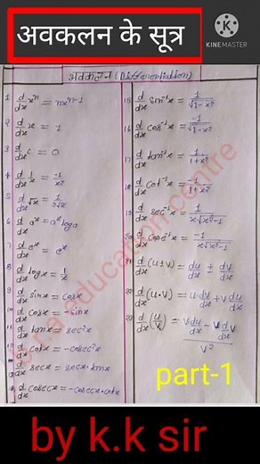 Differentiation all formula / avkalan kaksha 12 math /(अवकलन के सूत्र कक्षा 12) #braeducationcentre