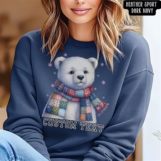 Custom Faux Patchwork Polar Bear Sweater, Quilted Christmas Sweater, Patchwork Winter Sweater, Holiday Polar Bear Pullover, Gift for Xmas - Etsy