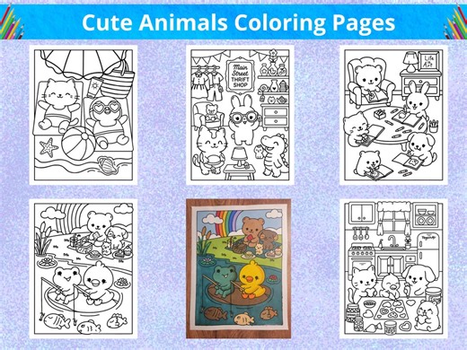 Cute Animals Coloring Book PDF for Kids, Printable Coloring Pages, Kawaii Animal Coloring Sheets, Instant Download Activity Book