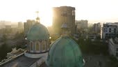 Green Domes Of The Medhane Alem Church At Sunrise In Addis Ababa,...