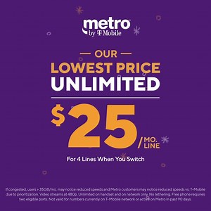458 reactions · 18 shares | It’s zero fees to switch to Metro, plus get unlimited data for $25/line! When you switch 2 lines and add 2 new lines. +sales tax. | Metro by T-Mobile | Facebook