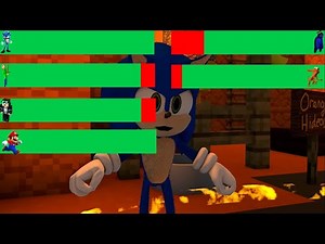 Craftastic Rainbow Friends Sonic, Baldi, Steve and Mario vs Blue, Orange and Green with Healthbars