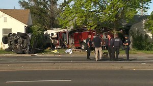 Fire truck crashes into a California home colliding with two vehicles