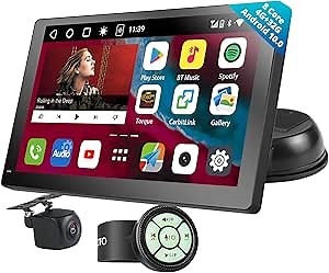 4G LTE Android Carplay Screen for Car, 4G+32G Portable Car Stereo with Wireless CarPlay & Android Auto, 7 Inch QLED Touchscreen, 1080P Backup Camera, HDMI Input, 4 Audio Outputs, GPS Tracking