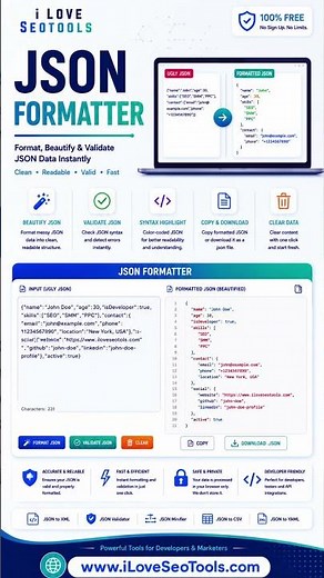 ✨ Free JSON Formatter – Format & Beautify JSON Online | iLoveSEOTools