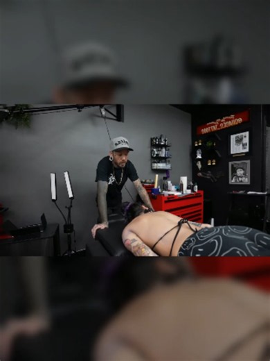 Applying a full back tattoo stencil step by step!#tattootok #tattoogirl #fullsleevetattoo #tattooreveal🤝 #blackandgreyrealism