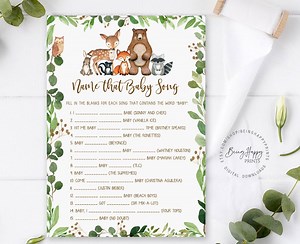 Name That Baby Song, Printable Baby Shower Games, Woodland Baby Shower Games,name That Baby Tune,baby Shower Game,guess the Baby Song - Etsy