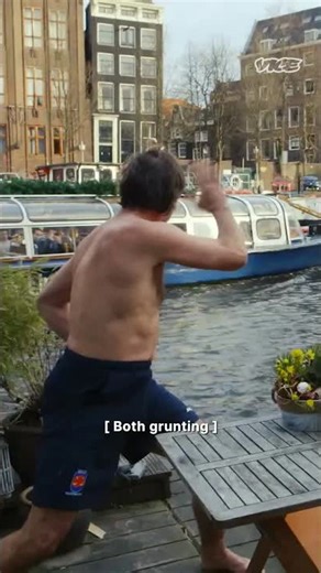 Wim Hof teaches cold water immersion in Amsterdam