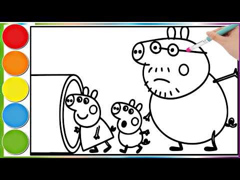 Peppa Pig is looking for her doll with her dad and brother || Peppa Pig coloring pages for kids