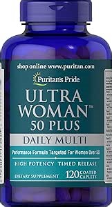 Puritan's Pride Ultra Woman 50 Plus High Potency Performance Time Release Daily Multivitamin with Zinc, Dietary Supplement for Healthy Aging & Cellular Energy Production, 2 Month Supply, 120 Count