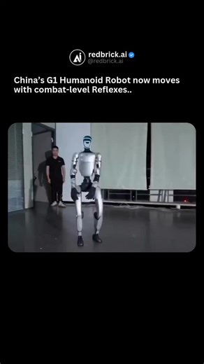 Red Brick on Instagram: "China’s new G1 humanoid robot is starting to move like it’s been training for an action movie. Each update shows smoother motion, quicker reactions, and balance control that looks almost unreal. Hit it, shove it, knock it off-center — the robot snaps back instantly, adapting its posture with AI-driven reflexes that get sharper every week. What started as wobbly prototype tests is evolving into near-combat agility, the kind of movement that hints at where humanoid robotic