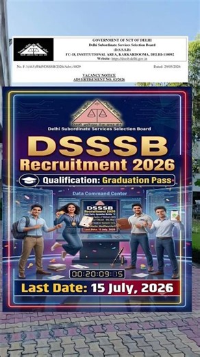 DSSSB Recruitment 2026🔥| Data Entry Operator Grade B Vacancy | Graduate Pass Jobs | Fresher Jobs.