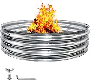 48 Inch Outdoor Round Fire Pit Ring, Galvanized Steel Fire Ring, Large Fire Pits for Outside,Camping, Bonfire (4x4x1FT)