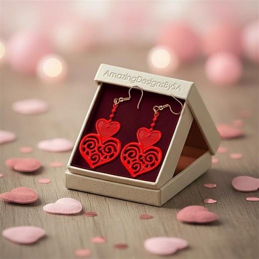 FSL Heart Earrings Machine Embroidery Design Download, Free Standing Lace Valentines Pattern Digital Embroidery Files #A83 - Etsy