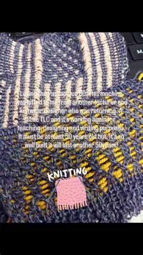 This my old Duo80 Passap. It is an oldie but a goodie. A bit of TLC and it's almost like new! It takes me back to my college days, where we had two of these work horses. I was so impressed with it's designing possibilities I have been looking for one ever since. I teach on it, I design on it and I am using it for swatches for my writing. It's a 40 stitch pattern repeat and has a unique pattern system whereby it does not require a cast on comb, any take down or weights. Both beds are identical, s