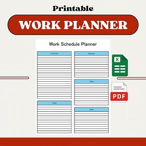 Editable Work Planner: Excel PDF, Small Business & Freelancer (Digital Download)