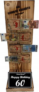 Originelle lustige Geldgeschenke zum 60. Geburtstag Geschenkideen für Männer und Frauen - Mausefalle Text s/w Happy Birthday 60 Geburtstag