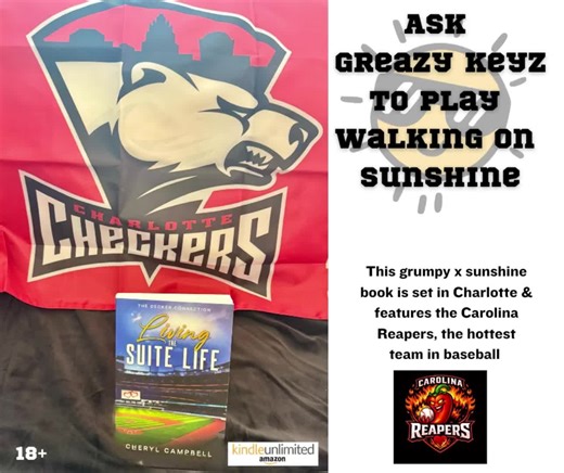 To start the scavenger hunt on March 13, go to @GreazyKeyz and ask him to play walking on sunshine for this grumpy sunshine book set in Charlotte. @Charlotte Checkers #romancebooks #indieauthor