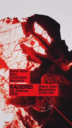 RASEREI on Instagram: "Raserei’s first club night in 2026 features no one else than Rene Wise. His approach to production and DJing is built on precision and storytelling, merging intricate detail with a clear creative vision. His sound balances depth and power, crafting raw yet modern techno that captivates from start to finish. Known for his low-end-driven and rhythmically rich sets, he thrives in longer performances that allow him to explore deeper sonic territory. With a background in drums