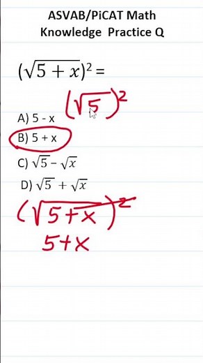 ASVAB/PiCAT Math Knowledge Practice Test Question: Square Roots Exponents #acetheasvab