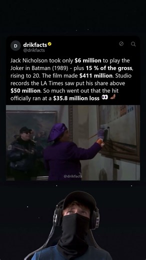For Batman (1989), Jack Nicholson made $50 million and the film still showed a loss #shorts