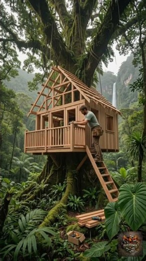 Building a Dream Tree House in the Wild #treehouse #jungle #timelapse #cinematic #build #woodworking