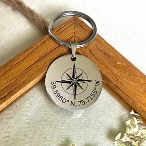 Custom Coordinate Compass Keychain - Find Your Way With Style" - Etsy