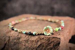 Boho Turquoise Czech Bead Anklet: Bohemian Flower Jewelry - Etsy