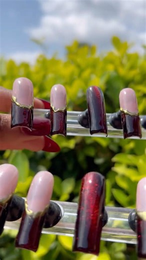Cherry Nail Design With Cat Eye French Tips 🍒✨
