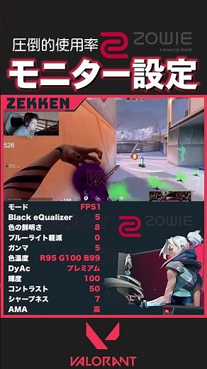 【VALORANT】※一時停止推奨 Zekken のZOWIEモニター設定をご紹介！【#Shorts】