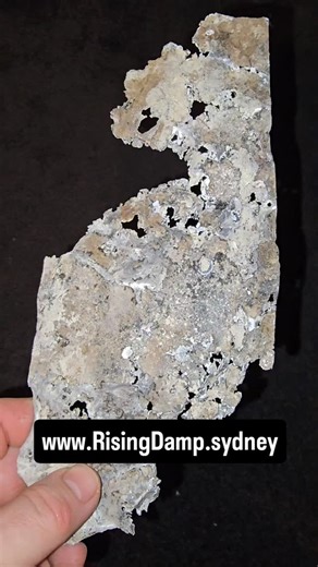 Rising Damp Sydney on Instagram: "Here’s a piece of aluminium damp-course, Alcor, pulled out of a waterfront house in Palm Beach, Sydney. This is what long-term salt exposure actually does. Salt dissolves into water as sodium and chloride ions. The aluminium reacts with oxygen and moisture, forming a thin layer of aluminium oxide. (this white stuff here) Normally that oxide layer actually protects the metal… but chloride ions (from the salt water) break that protective layer apart. Once the chlo