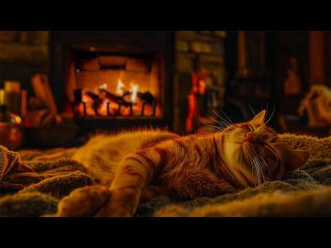 (No ads) Hypnosis for Sleep Calms Mind Eases Anxiety with Soft Cat Purring and Warm Fireplace Sound