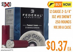 Federal Top Gun 12Gauge 2-3/4″ ShotShell 1Oz ~ 250 Rounds $0.37 Each!